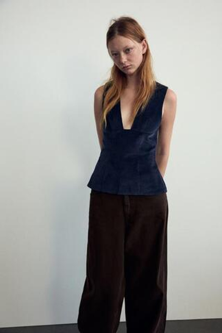 ZARA ВЕЛЬВЕТОВЫЙ ТОП, МОРСКОЙ СИНИЙ