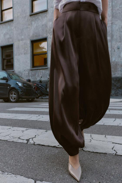 ZARA БРЮКИ-БАГГИ ИЗ АТЛАСНОЙ ТКАНИ, КОРИЧНЕВЫЙ