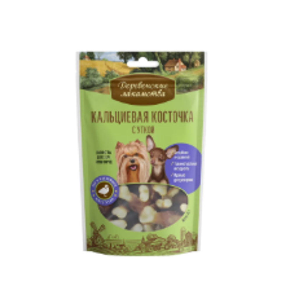 Косточка кальциевая с уткой для собак мини-пород Деревенские лакомства 55гр
