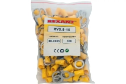 Кольцевой изолированный наконечник REXANT d 10,5 мм 4-6 мм2, НКи 6.0-10 желтый 100 шт 08-0055