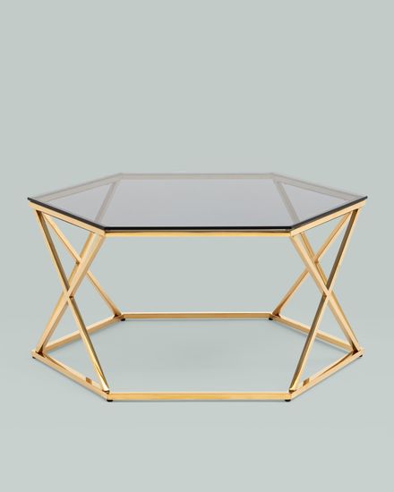 Журнальный столик Круз 93*80 стекло smoke сталь золото