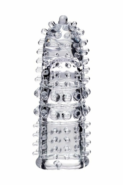 Прозрачная рельефная насадка на палец Arbo - 8 см. (Цвет: прозрачный)