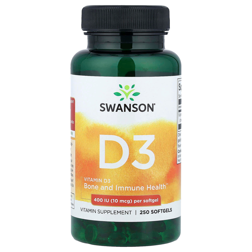 Swanson, витамин D3, 10 мкг (400 МЕ), 250 мягких таблеток