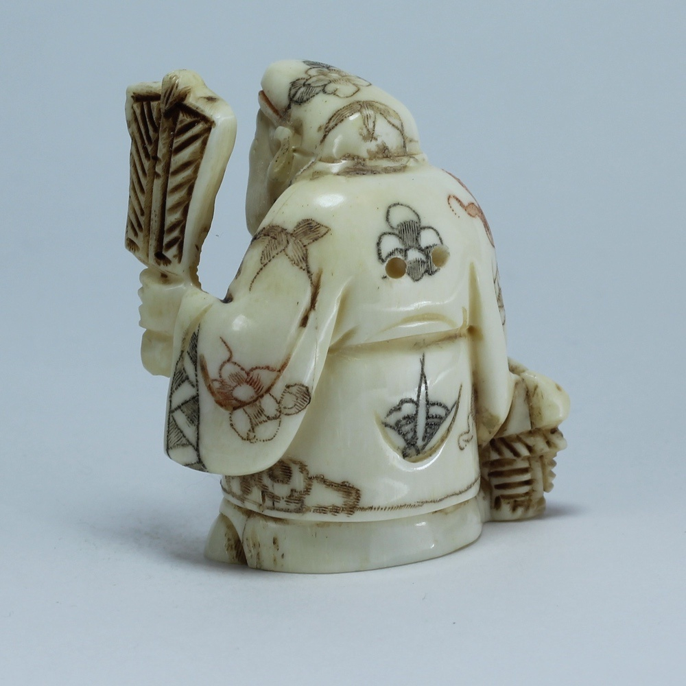 Эксклюзивная нэцкэ Дзюродзин с корзиной и веером