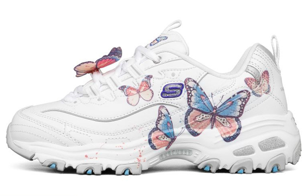 Skechers D"LITES 1.0 Low top Casual Shoes Women"s White Multicolor Butterfly