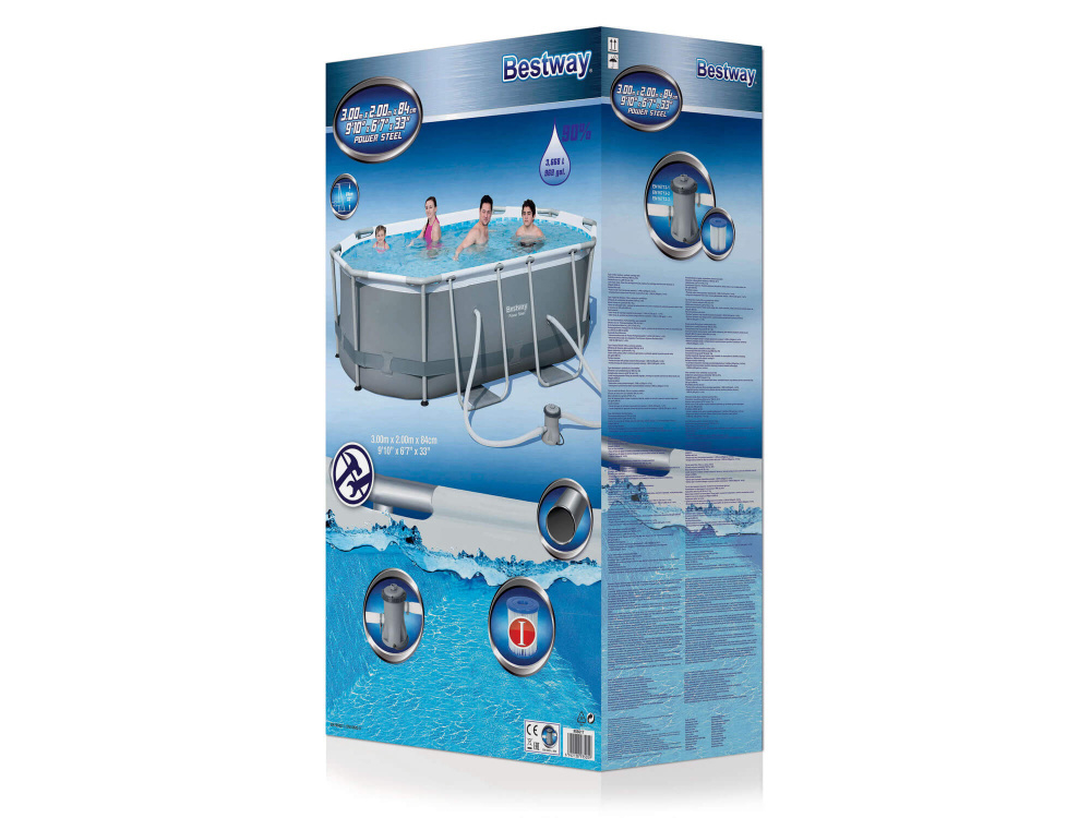 Каркасный овальный бассейн Bestway 300х200х84 см + фильтр-насос 1249 л/ч (56617 BW)