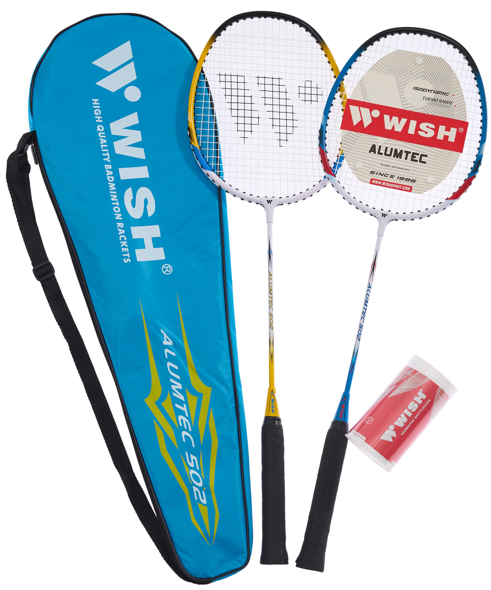 Набор для бадминтона Alumtec 502, 2 ракетки, 2 волана, синий/желтый