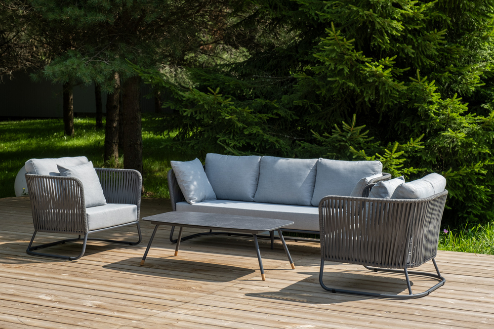 "Багамы" лаунж-зона 5-местная плетеная из роупа (веревки), каркас алюминиевый темно-серый, роуп серый