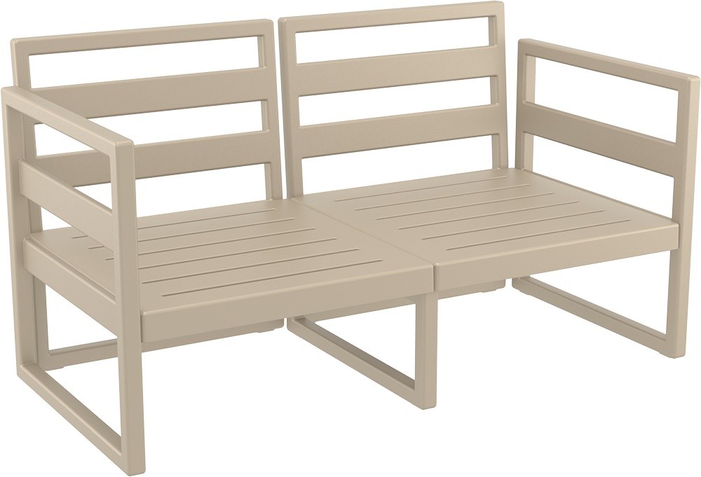 Диван пластиковый двухместный с подушками Siesta Contract Mykonos, бежевый, черный