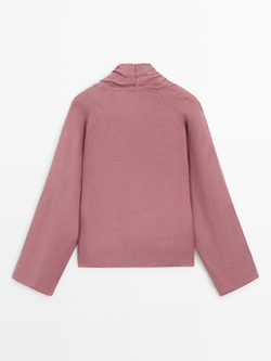 Massimo Dutti Блуза из струящейся льняной ткани внахлест, розовый