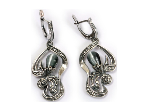 "Спб С Камнем" серьги в серебряном покрытии из коллекции "Города России" от Jenavi  с английским замком