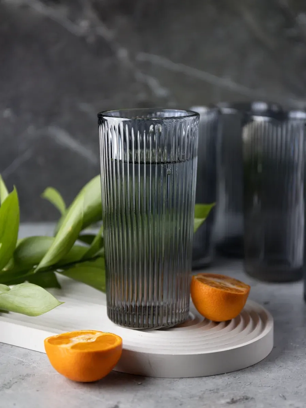 Набор ребристых бокалов для виски, 330 мл. 6 шт. Черные