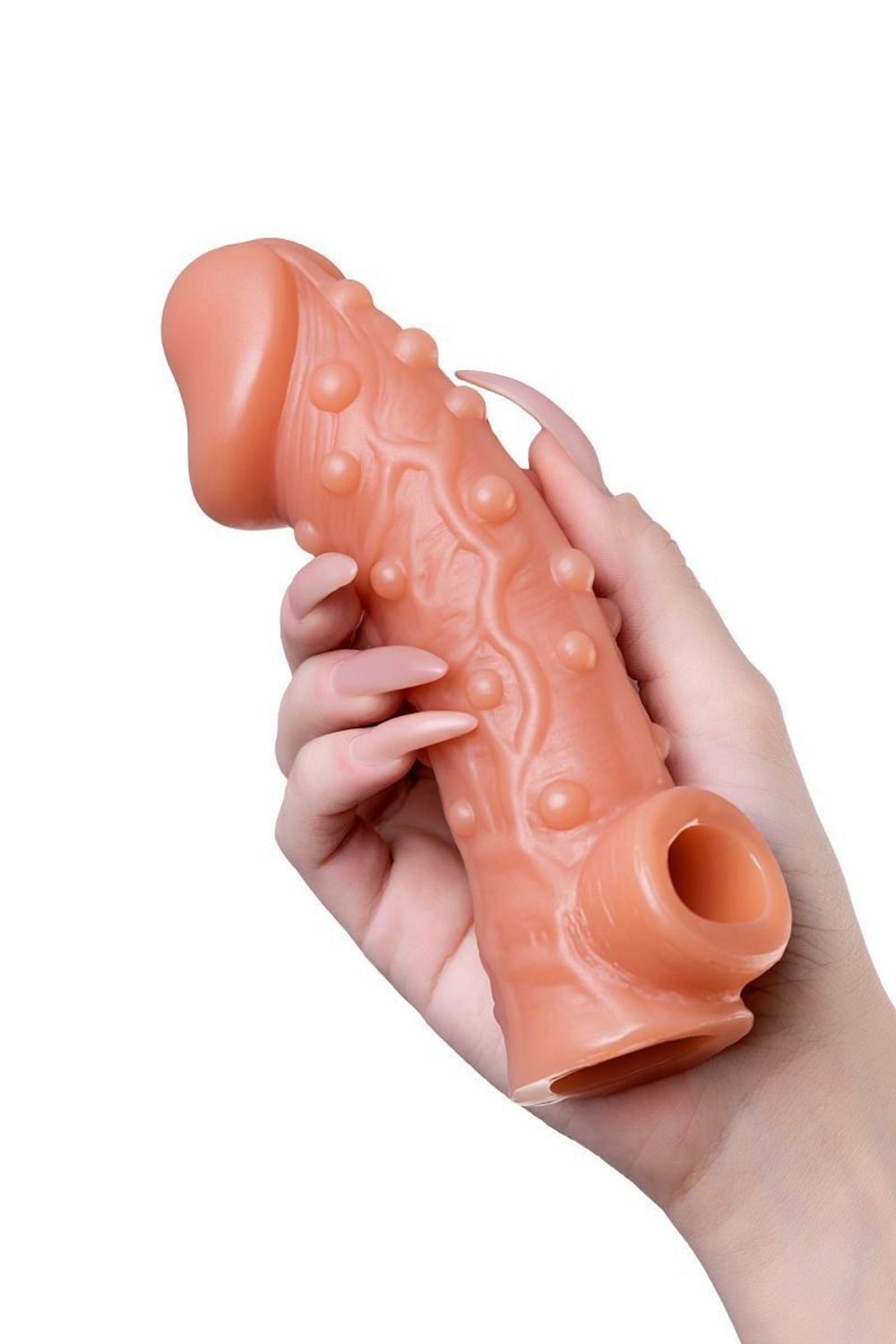 Телесная насадка на фаллос с отверстием для мошонки Cock Sleeve 002 Size M - 15,6 см. (Цвет: телесный)