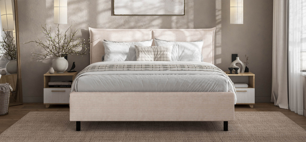 Лео Кровать 160 Вельвет Корд бежевый