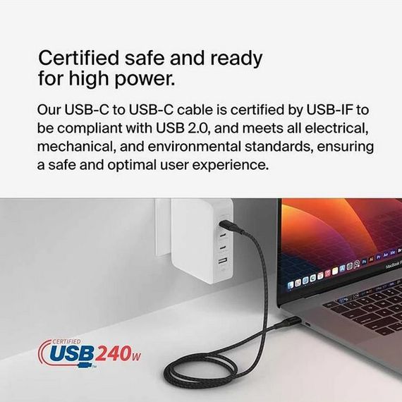 Кабель Belkin Boost Charge Braided USB-C - USB-C 1 м 240W (CAB015BT1MBK) черный