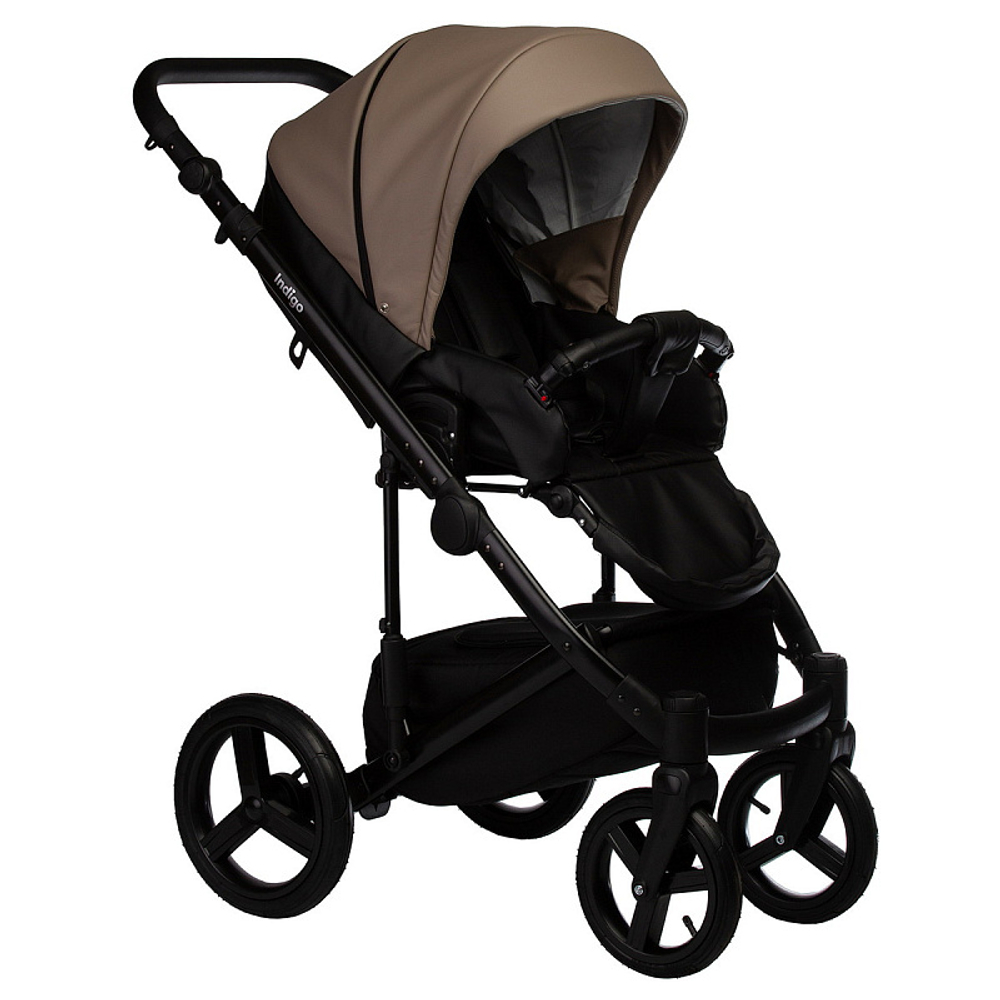 Детская коляска Indigo Tour Eco 2 в 1 Te04 черная кожа+т.бежевая кожа