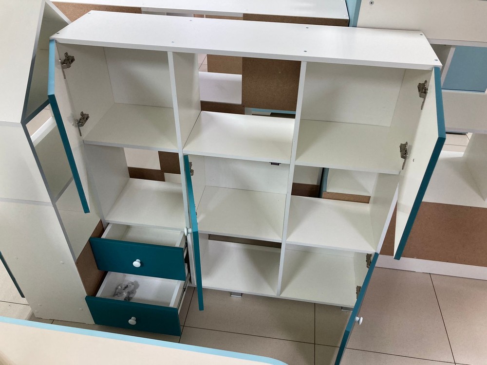 Стеллаж Кубик В-1 МДФ белый/аква