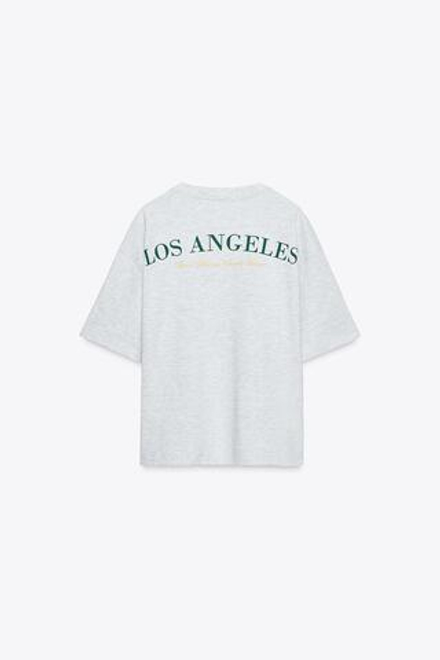 ZARA ФУТБОЛКА ИЗ ХЛОПКА С НАДПИСЬЮ, СЕРЫЙ МЕЛАНЖ
