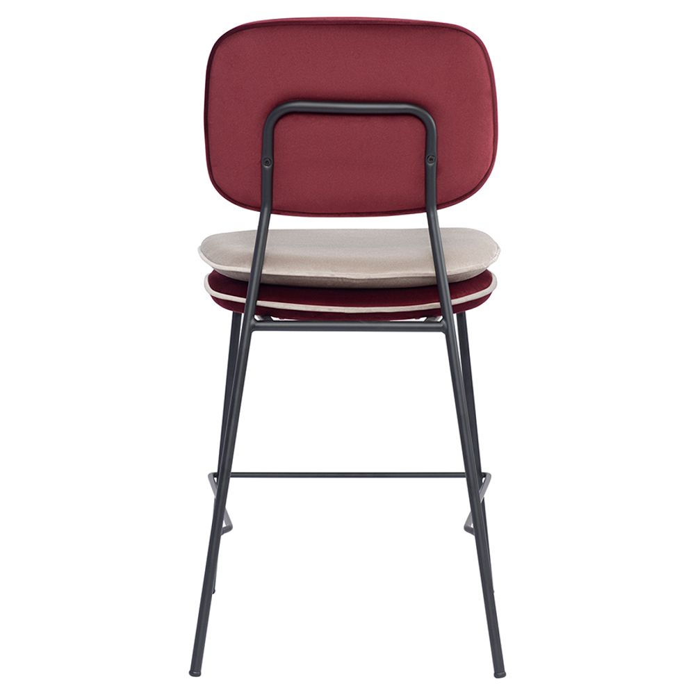 Стул полубарный с контрастным кантом Pea, велюр, бордовый/бежевый