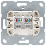 Интернет-розетка RJ45 двойная с накладкой, цвет Алюминий