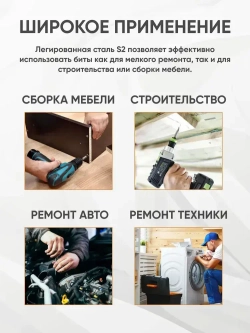 Набор бит для шуруповерта и отвертки шлиц HEX. Магнитные биты E1/4 S2, H1.5, H2, H2.5, H3, H4, H5, H6