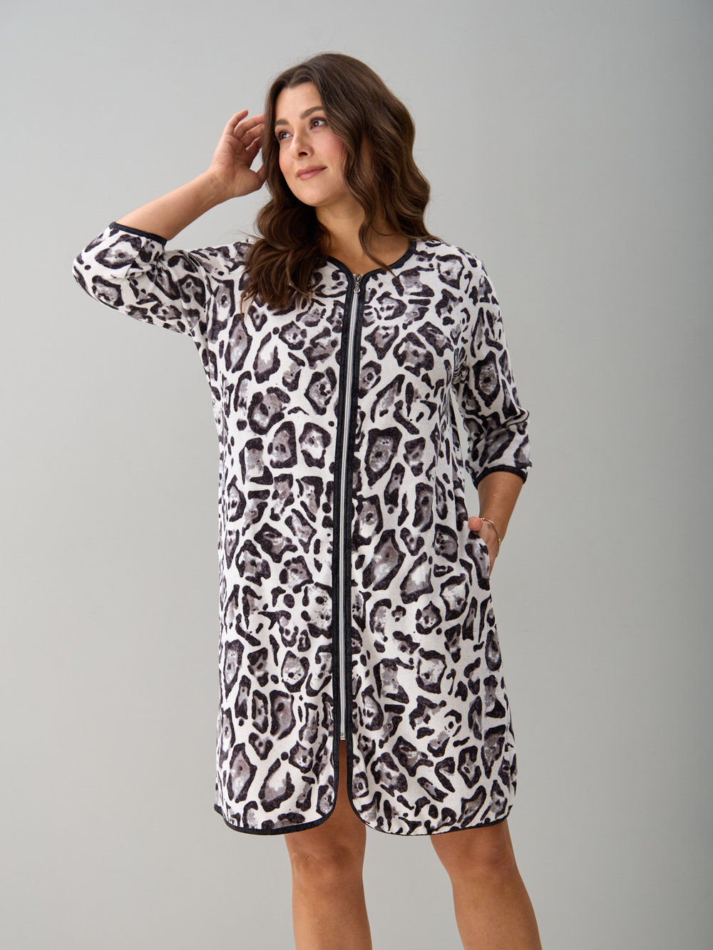 Халат Хм-562/серый-акварельлеопард