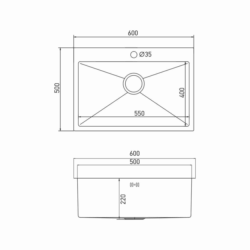 Мойка настол.монтаж 60х50 (3,0) вып 3 1/2  MIXLINE PRO 22см с сифоном (бронза)