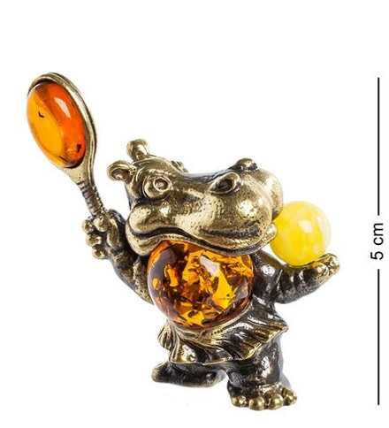 AM- 215 Фигурка «Бегемот теннисист» (латунь, янтарь)