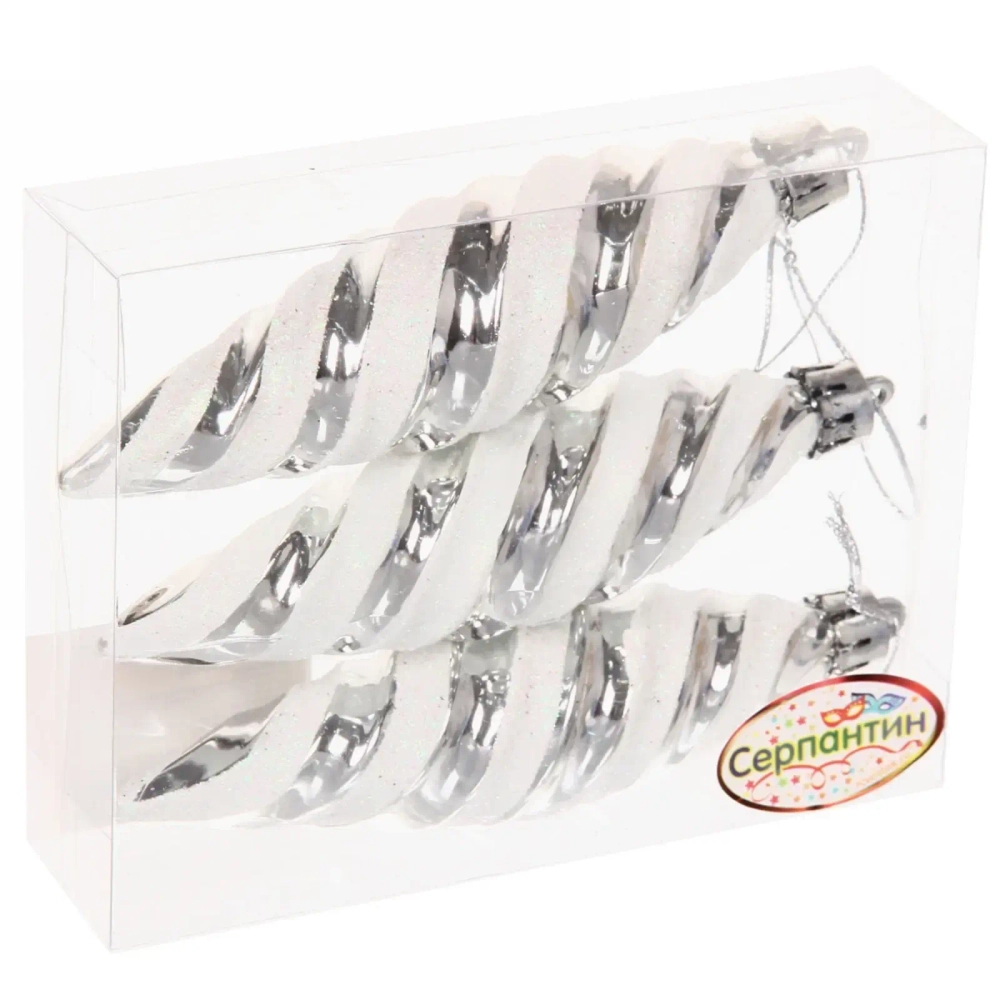 Ёлочные игрушки «Сосульки снежные» 11 см, серебо (набор 3 шт)