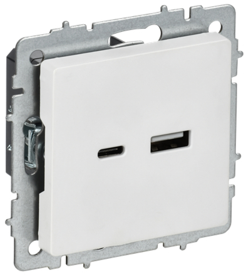 BRITE Розетка USB A+C 18Вт РЮ11-1-БрАБ арктический белый IEK