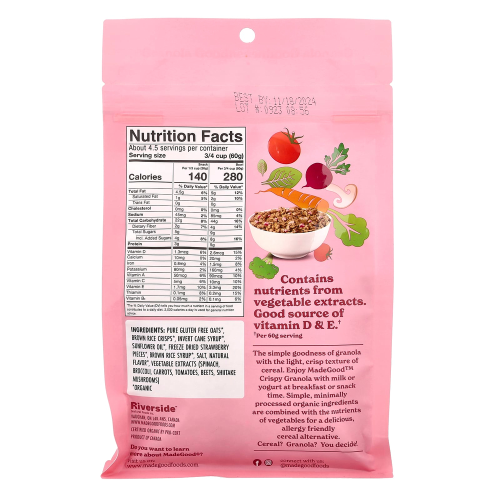 MadeGood, Хрустящая светлая гранола, клубника, 284 г (10 унций)