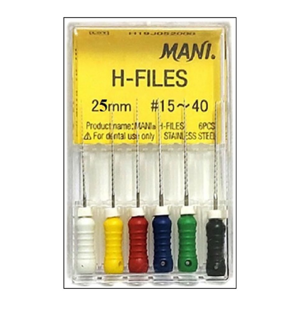 H-Files №15-40 (25мм) ассорти Mani Аш-Файлы (6шт.) Мани, корневой бурав ручной, эндодонтический