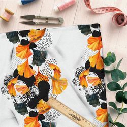 Ткань саржа богатый букет из цветов и соцветий