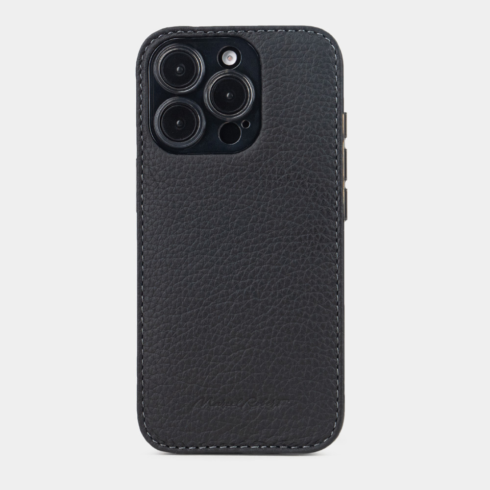 Чехол-накладка для iPhone 16 Pro из кожи теленка, черного цвета