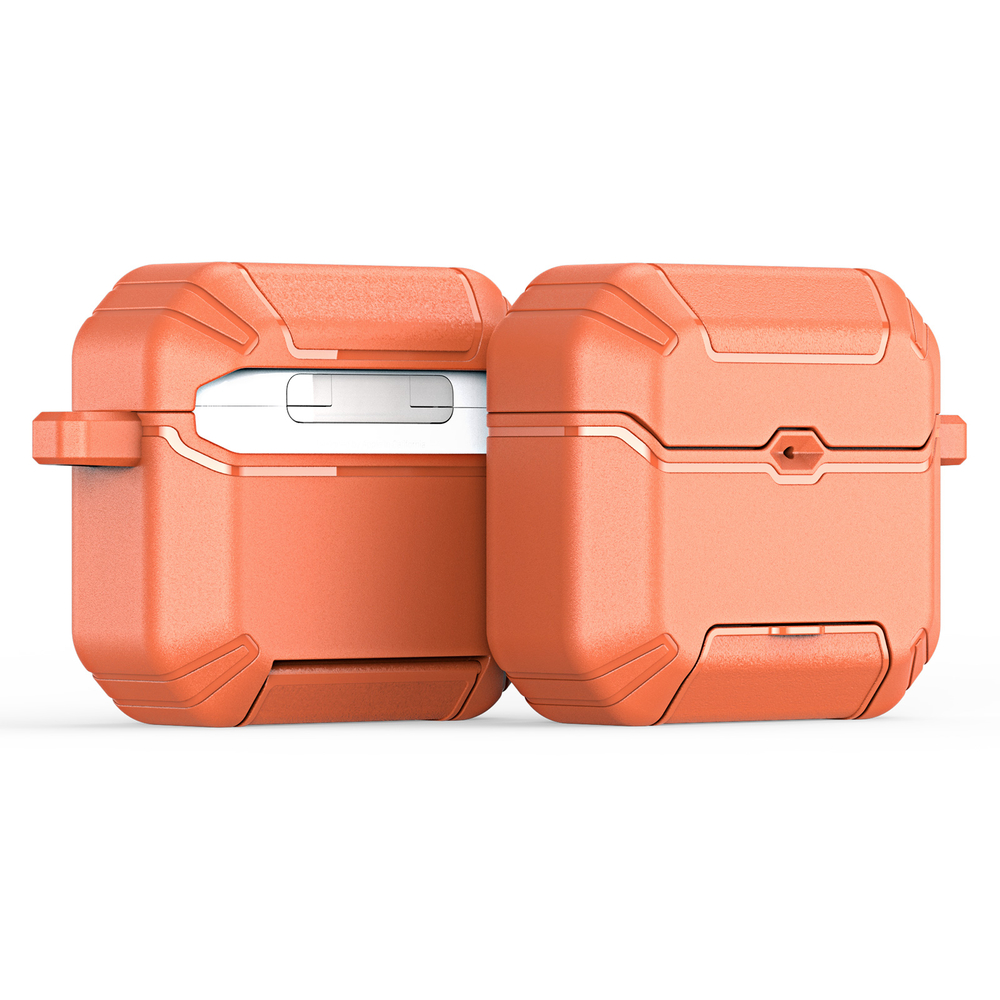 Чехол оранжевого цвета для наушников AirPods 4, серия PECS Series (с карабином и подставкой) от Dux Ducis
