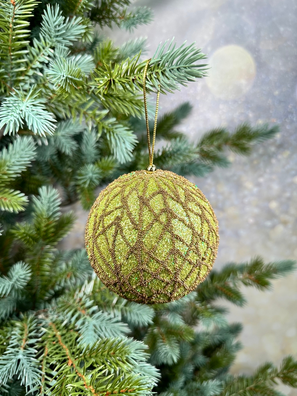 Шар с бисером 10см ChristmasDeLuxe premium collection зеленый