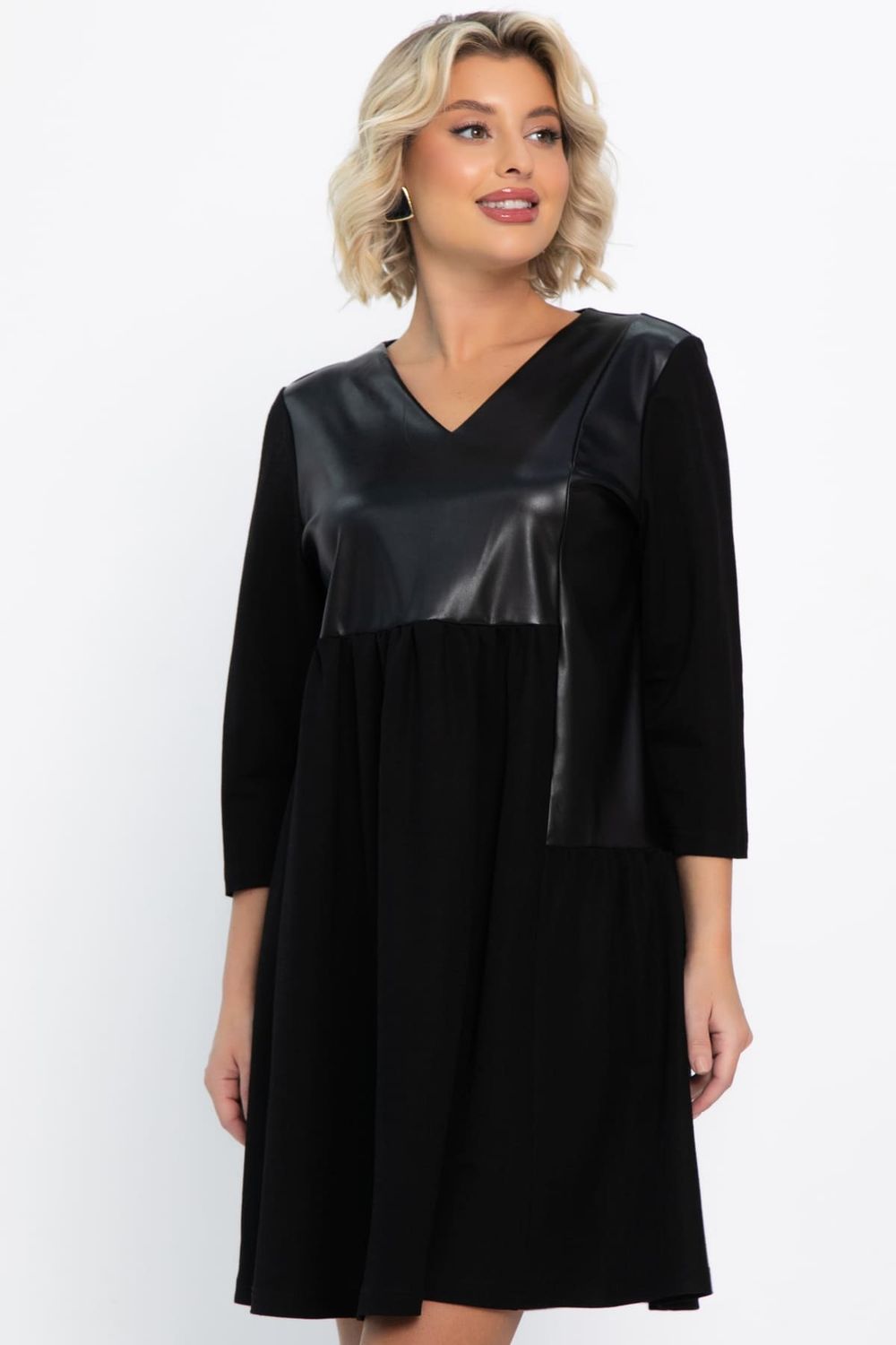 Платье со вставками из экокожи Эллис (черное) П14724-8М LT Collection