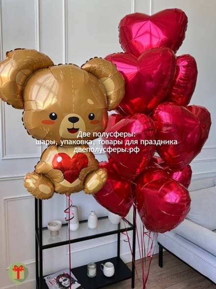 Набор шаров Красные сердца и мишка