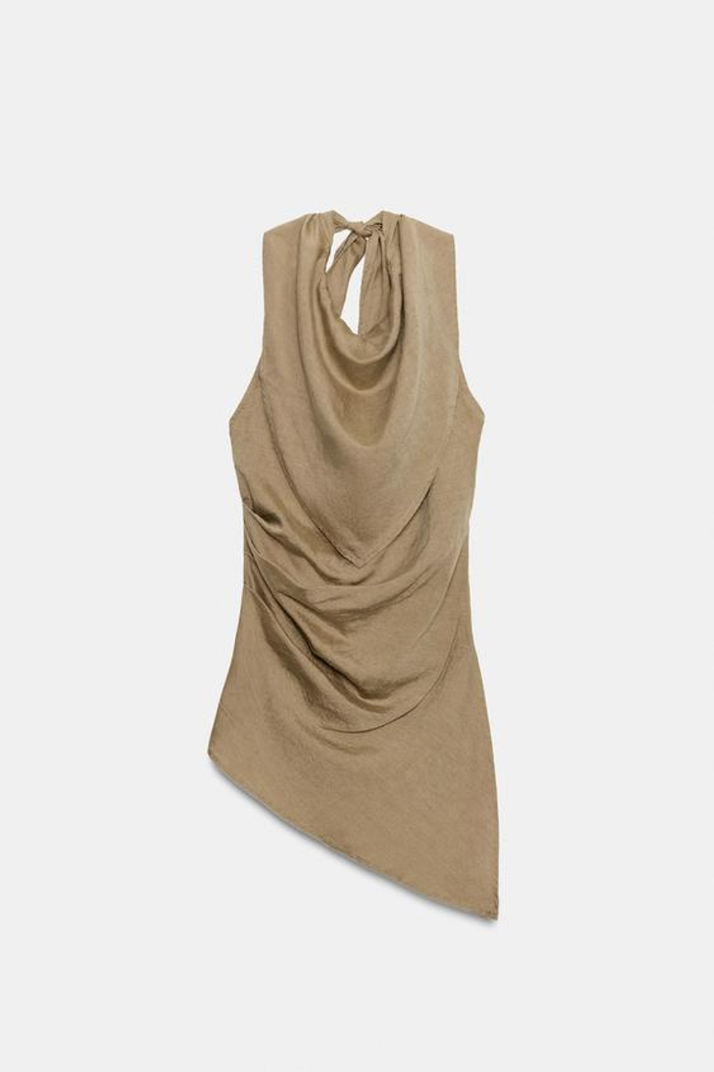 ZARA ЛЬНЯНОЙ ТОП АСИММЕТРИЧНОГО КРОЯ С ГОРЛОВИНОЙ ХАЛТЕР, ПЕСОЧНЫЙ