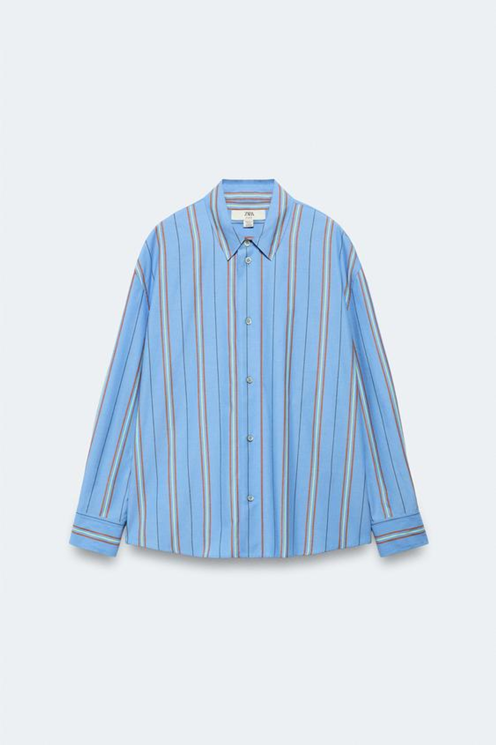 ZARA РУБАШКА ОВЕРСАЙЗ В ПОЛОСКУ - LIMITED EDITION, СИНИЙ