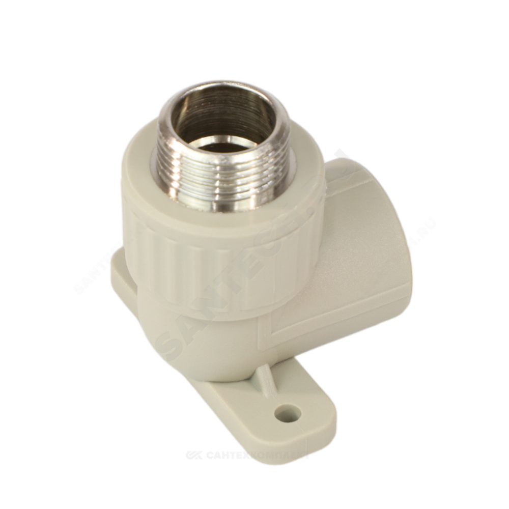 Угольник PP-R комбинированный серый Дн 20х3/4" НР с креплением VALFEX 10121120Г