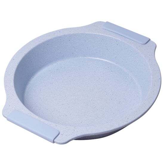 Форма для запекания из углеродистой стали круглая Kamille KM-6029 (37х34х6 см) голубой и бежевый мрамор