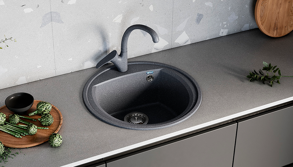 МОЙКА ULGRAN КРУГЛАЯ КЕРАМОГРАНИТ U-603 ЧЕРНАЯ 308