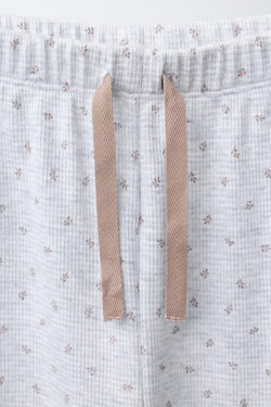 ZARA ВАФЕЛЬНАЯ ПИЖАМА С ЦВЕТОЧНЫМ ПРИНТОМ, СЕРЫЙ МЕЛАНЖ