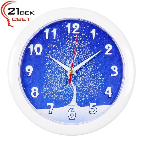 Часы 21 Bek настенные  2323-341 круг d=23см, корпус белый "Новогоднее деревце" "21Век"