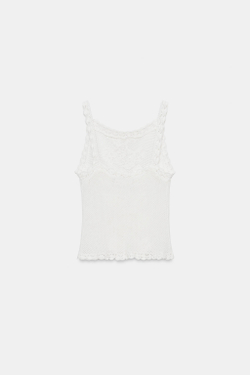 ZARA ТРИКОТАЖНЫЙ ТОП С ОТКРЫТОЙ СПИНОЙ, БЕЛЫЙ