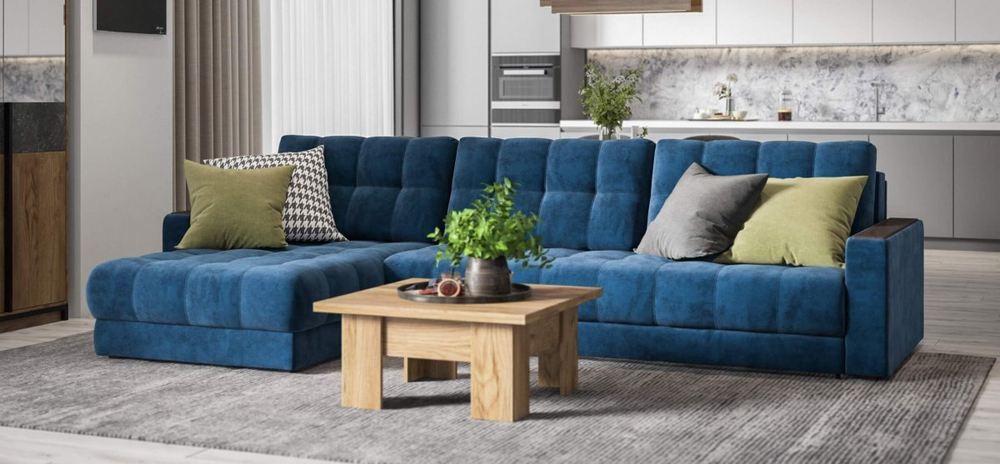 Угловой диван Босс Макс Велюр Монолит синий