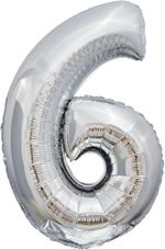 Шар (34"/86 см) Цифра, 6, ЭКО, Серебро, в упаковке 1 шт.