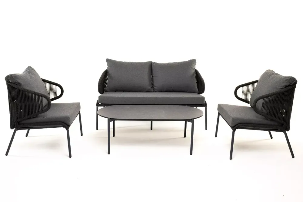 "Милан" лаунж-зона 4-местная плетеная из роупа (веревки), каркас алюминиевый темно-серый, роуп темно-серый