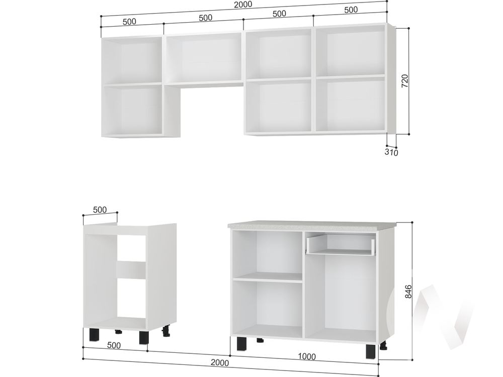 Кухня Сканди 2.0 №2 (белый/бетон пайн светлый)